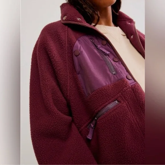 NWT FP Movement X Hatch Hit The Slopes Fleece Jacket, Deep Maroon - Picture 12 of 16